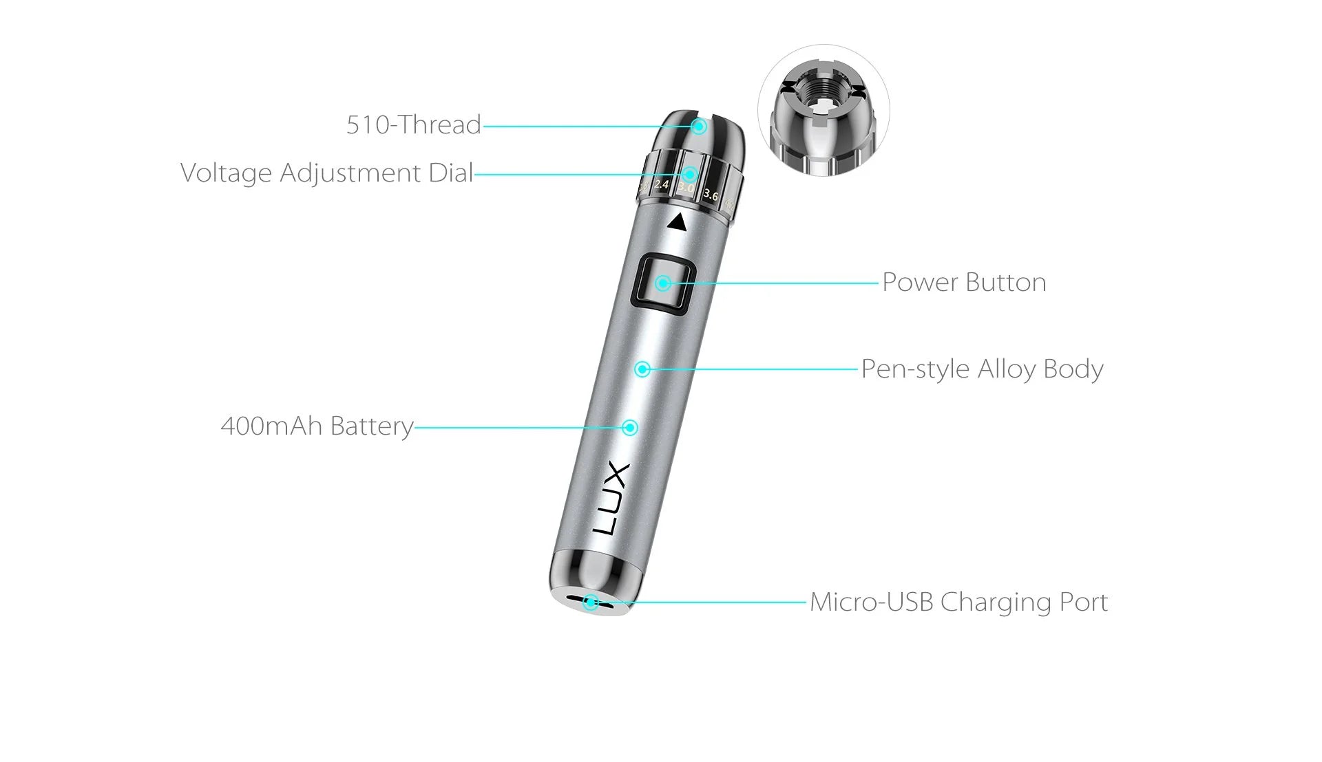 Yocan LUX Cartridge Battery LUX MAX Teal
