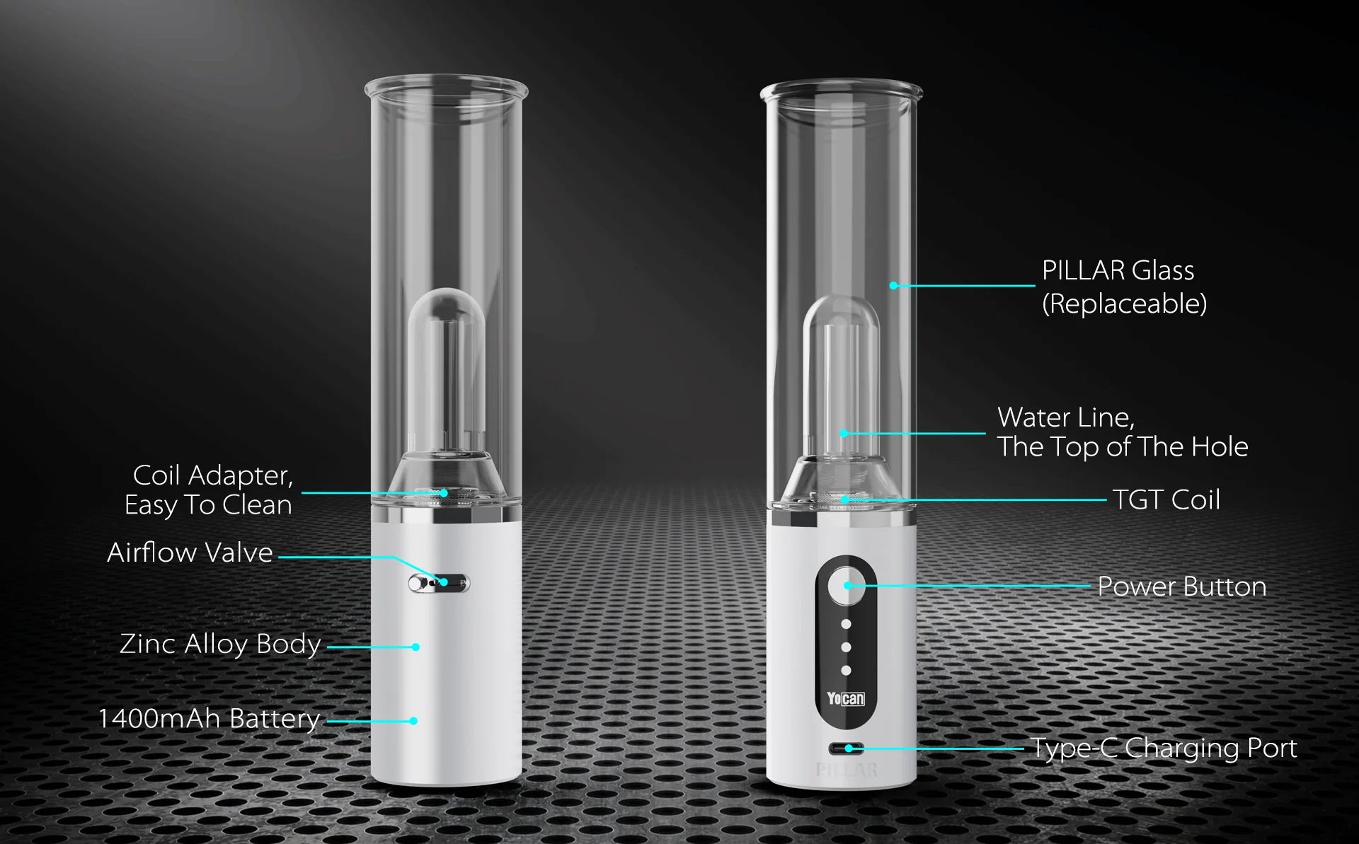 Yocan Pillar - Smart E-Rig Concentrate Vaporizer Wulf White Black Splatter